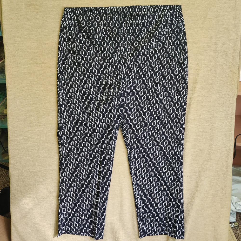 Young USA Navy Blue White Geometric Dash Print Cropped Pull On Pants Womens XL